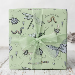 Soft Pastel Blue and Green Boho Baby Bugs Baby Wrapping Paper