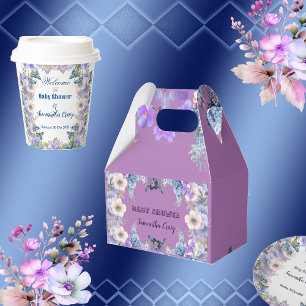 Soft Pastel Blue Blooms Purple Lilac Baby Shower  Favour Box