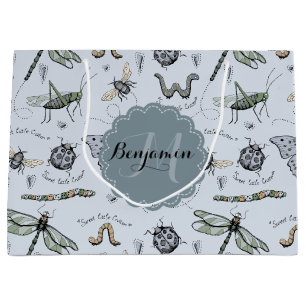 Soft Pastel Blue Boho Baby Bugs Kids & Baby Large Gift Bag