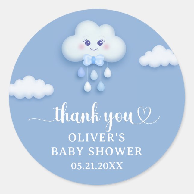 Soft pastel blue cloud 9 boy baby shower  classic round sticker (Front)