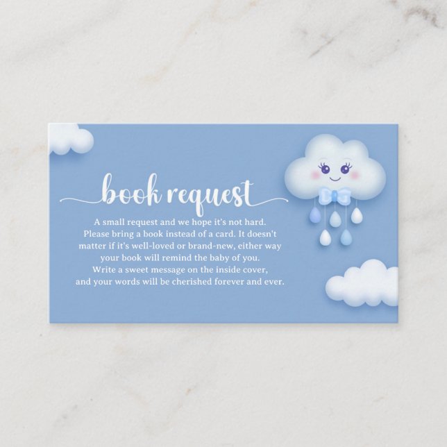 Soft pastel blue cloud nine boy baby book request enclosure card (Front)