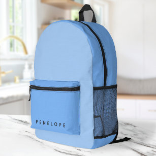 Soft Pastel Blue Colour Block Modern Monogrammed Printed Backpack