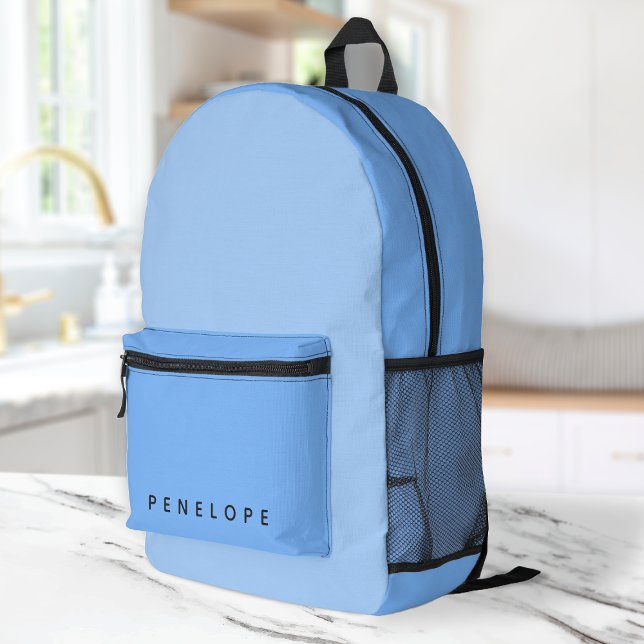 Soft Pastel Blue Colour Block Modern Monogrammed Printed Backpack (Creator Uploaded)
