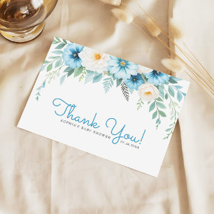 Soft Pastel Blue Floral Baby Shower Thank You Card