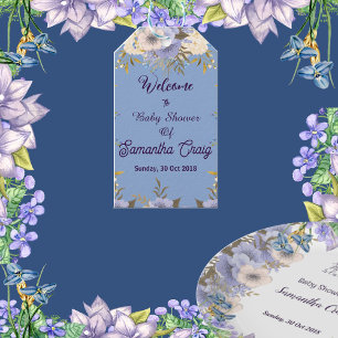 Soft Pastel Blue Flowers Lilac Floral Baby Shower Gift Tags