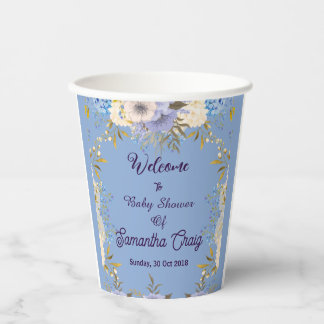 Soft Pastel Blue Flowers Lilac Floral Baby Shower  Paper Cups