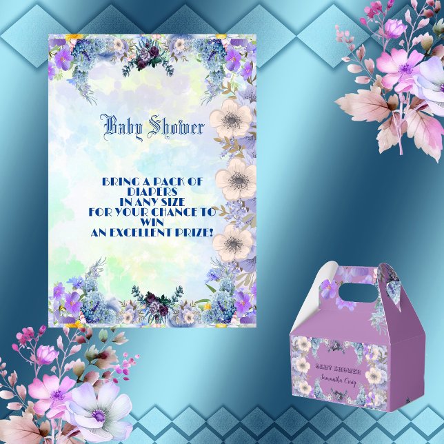 Soft Pastel Blue Flowers Purple Lilac Baby Shower  Enclosure Card (Soft Pastel Blue Flowers Purple Lilac Baby Shower Enclosure Card)