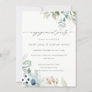 Soft Pastel Blue Green Foliage Engagement Invite