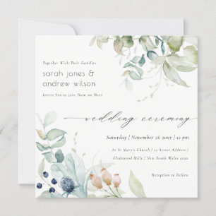 Soft Pastel Blue Green Foliage Wedding Invite