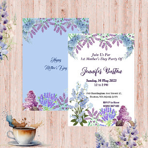Soft Pastel Blue Lilac Hydrangea 1st Mother's Day Invitation