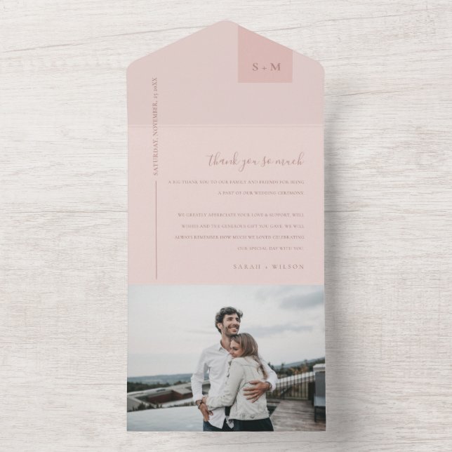 Soft Pastel Blush Dusky Pink Wedding Thank You All In One Invitation (Inside)