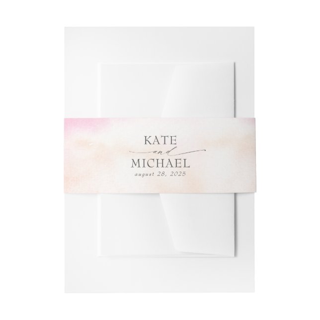 Soft Pastel Blush Peachy Pinks Watercolors Invitation Belly Band (Front Example)