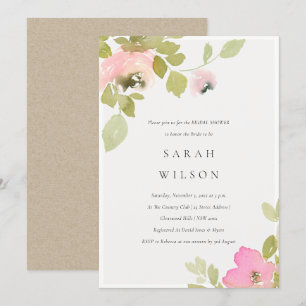 Soft Pastel Blush Rose Floral Bridal Shower Invite