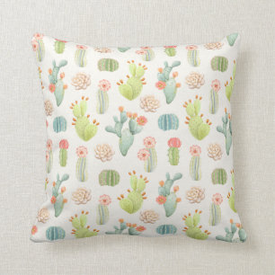 Soft Pastel Cactus & Succulent Pattern Cushion