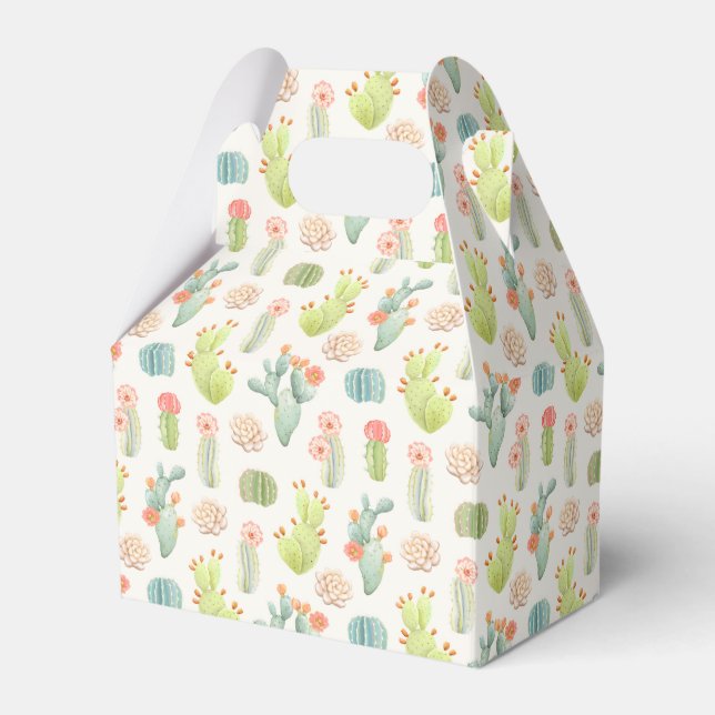 Soft Pastel Cactus & Succulent Pattern Favour Box (Front Side)