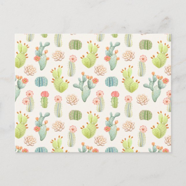 Soft Pastel Cactus & Succulent Pattern Holiday Postcard (Front)