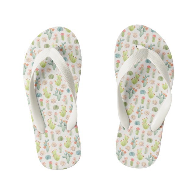 Soft Pastel Cactus & Succulent Pattern Kid's Flip Flops (Footbed)