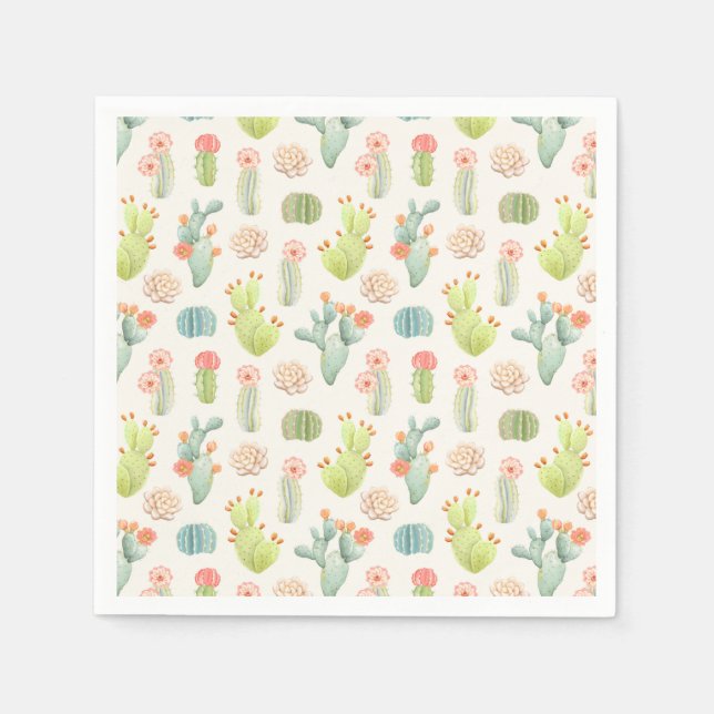 Soft Pastel Cactus & Succulent Pattern Napkin (Front)