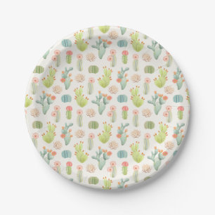 Soft Pastel Cactus & Succulent Pattern Paper Plate