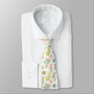 Soft Pastel Cactus & Succulent Pattern Tie