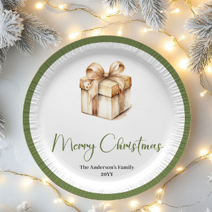 Soft Pastel Christmas Custom Family Name Party Paper Plate