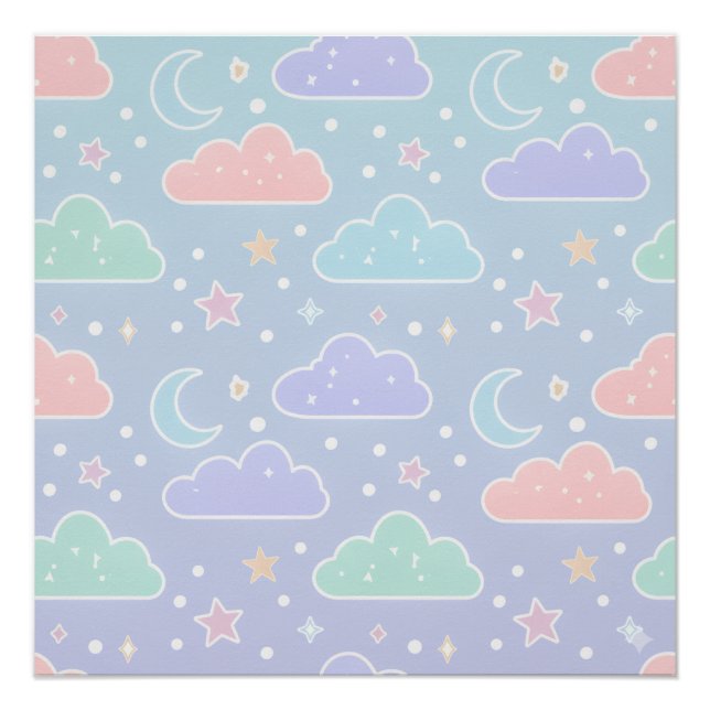 Soft Pastel Cloud Wall Art Poster (Front)