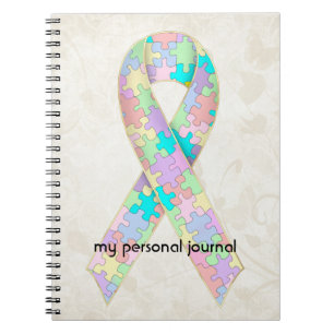 Soft Pastel Colour Autism Ribbon Awareness Design Notebook