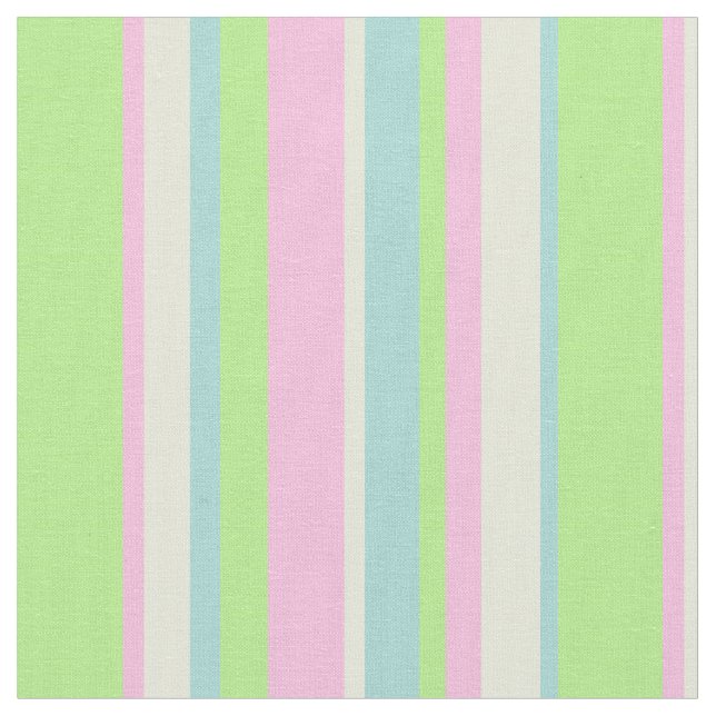 Soft Pastel Colour Bars Green Pink & Blue Stripes Fabric (Close Up)