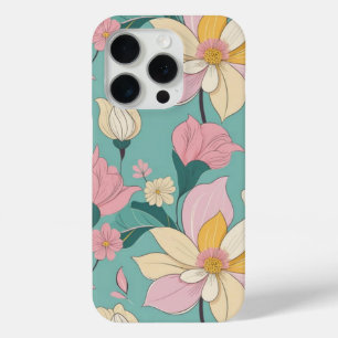 Soft pastel colour floral pattern iPhone 15 pro case