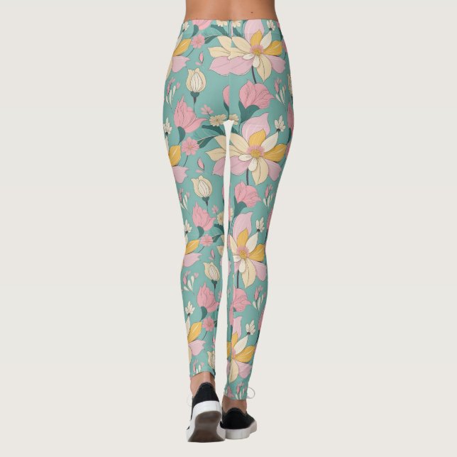 Soft pastel colour floral pattern leggings (Back)