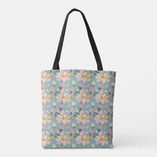 Soft pastel colour floral pattern tote bag (Back)