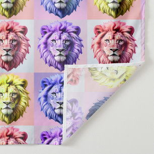 Soft Pastel Colour Lion Head Check Pattern Design Fabric