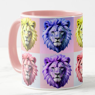 Soft Pastel Colour Lion Head Check Pattern Design  Mug
