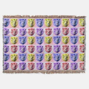 Soft Pastel Colour Lion Head Check Pattern Design  Throw Blanket