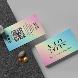 Soft Pastel Colourful Rainbow Gradient Monogram Business Card