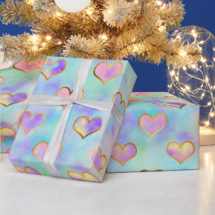 Soft Pastel Colours With Gold Hearts Wrapping Pape Wrapping Paper