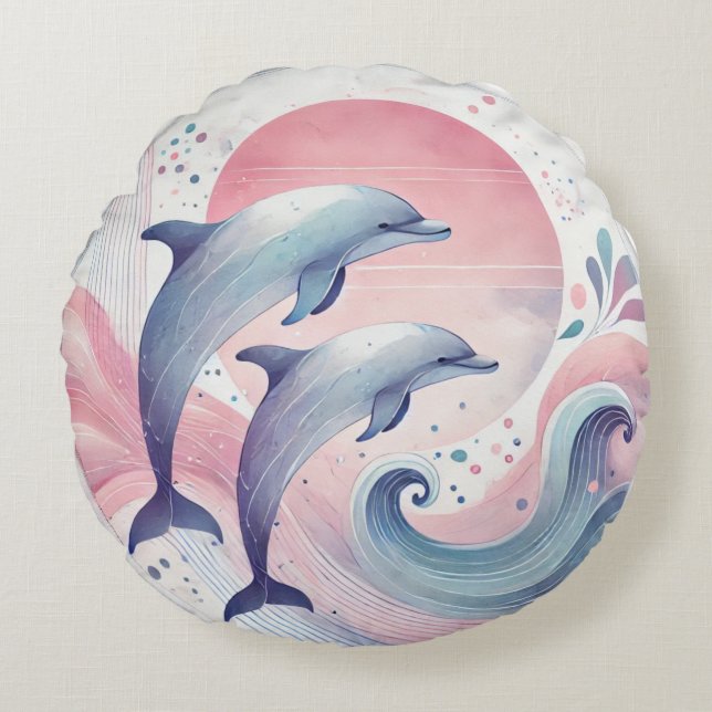 soft pastel dolphins round cushion (Front)