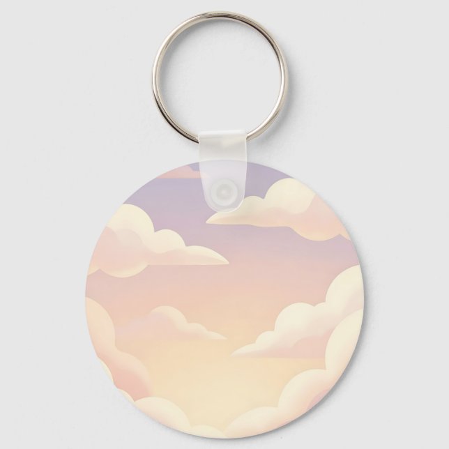 Soft Pastel Dreamy Clouds Lavender Pink Sky  Key Ring (Front)