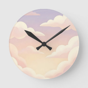Soft Pastel Dreamy Clouds Lavender Pink Sky Round Clock