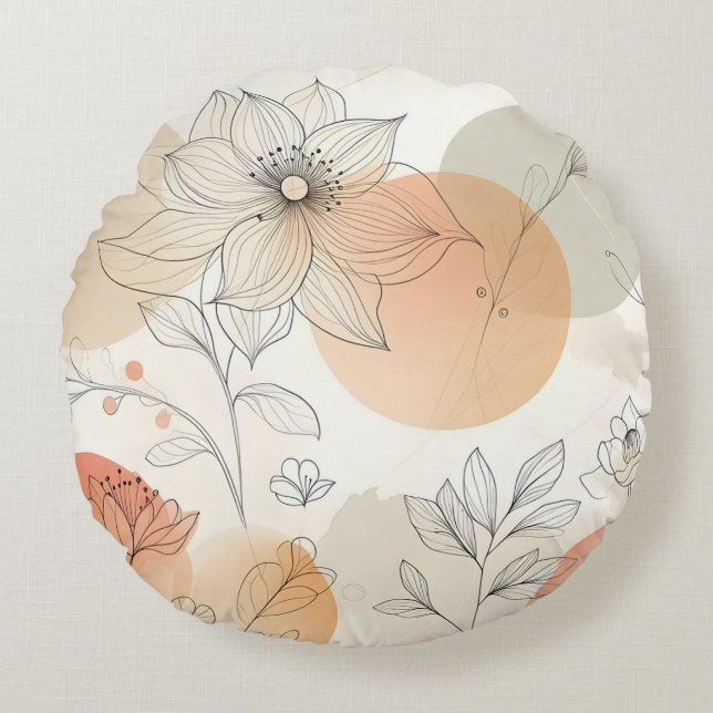 Soft Pastel Elegant floral Botanical Design Round Cushion (Front)