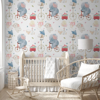 Soft Pastel Elephant Baby Animals Nursery Wallpaper