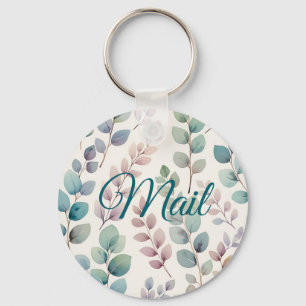 Soft Pastel Eucalyptus Leaves Mail Key Ring