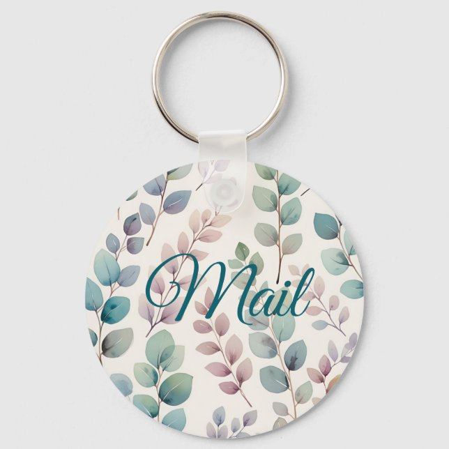 Soft Pastel Eucalyptus Leaves Mail Key Ring (Front)