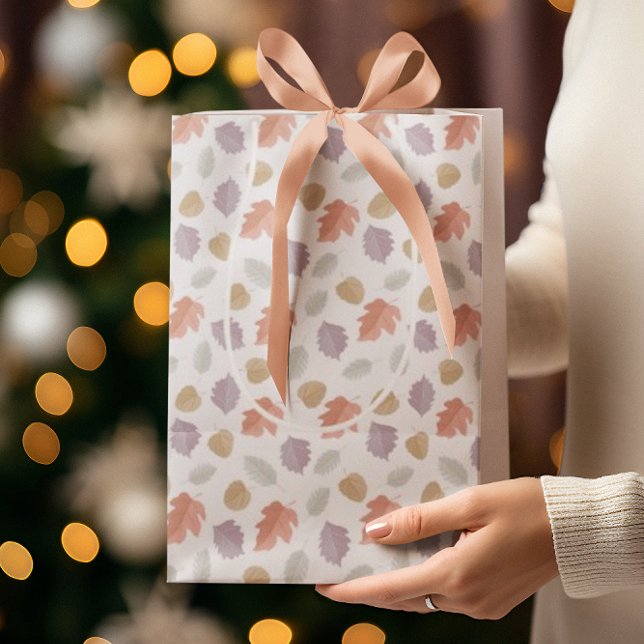 Soft Pastel Fall Leaf Pattern | Minimalist Autumn Medium Gift Bag (Creator Uploaded)