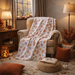 Soft Pastel Fall Leaf Pattern Minimalist Autumn Sherpa Blanket