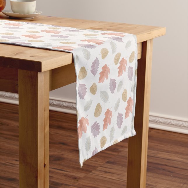 Soft Pastel Fall Leaf Pattern | Minimalist Autumn Short Table Runner (In Situ)