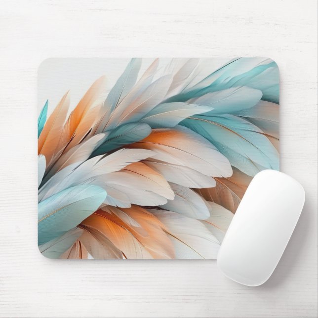 Soft Pastel Feathers Mouse Mat (With Mouse)