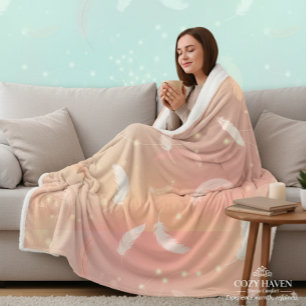Soft Pastel Feathers   Romantic Pink & Gold Cosy Sherpa Blanket