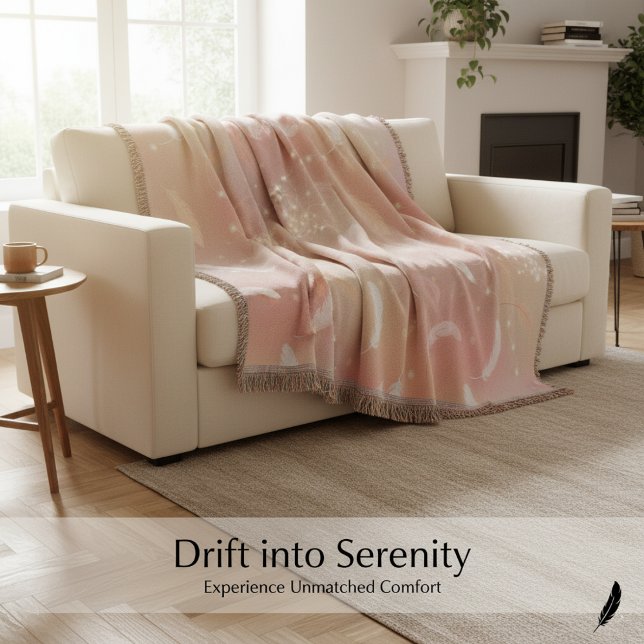Soft Pastel Feathers | Romantic Pink & Gold Cosy Throw Blanket (Creator Uploaded)