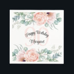 Soft Pastel Floral 90th Birthday Celebration Napkin<br><div class="desc">A beautifully feminine paper napkin to celebrate a 90th birthday, this design features bouquet borders of watercolor poppies, roses, eucalyptus and trailing greenery in pastel beige, pink, green and blue-green. Personalise the text template with the guest of honour's name and age. These napkins are available in 3 sizes: shown here...</div>